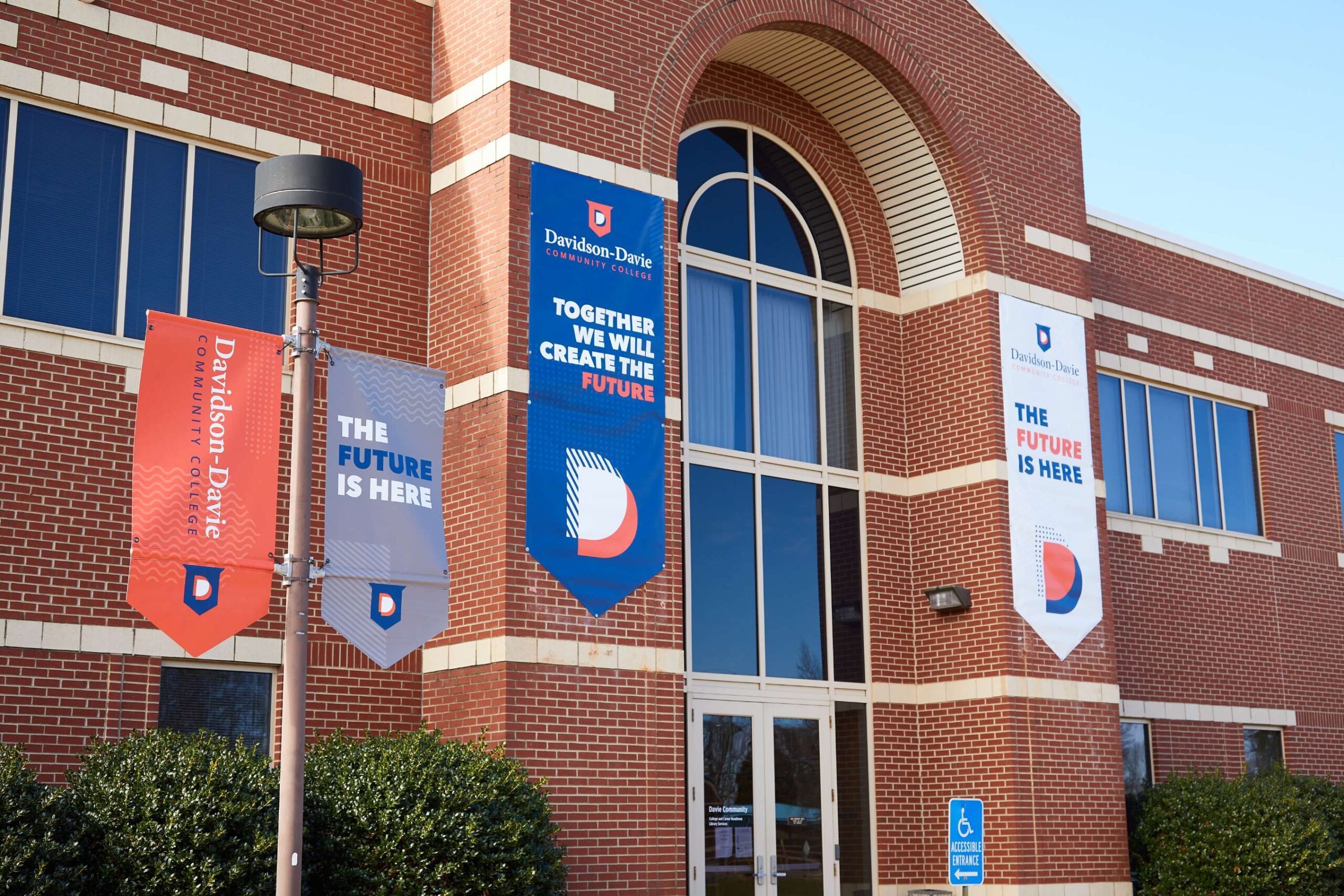 DDCC campus building with banners saying The Future is Here.