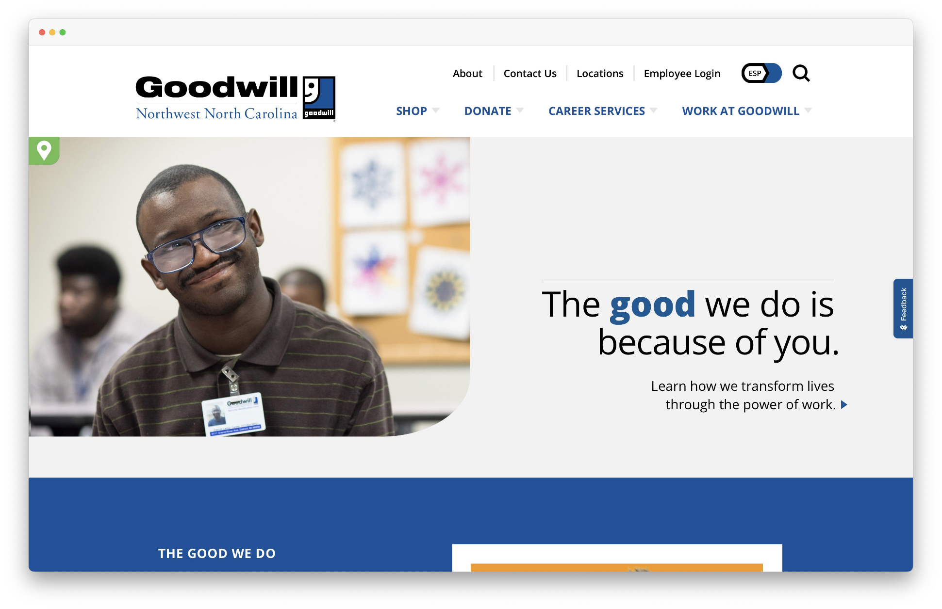 Screenshot of Goodwill website homepage.